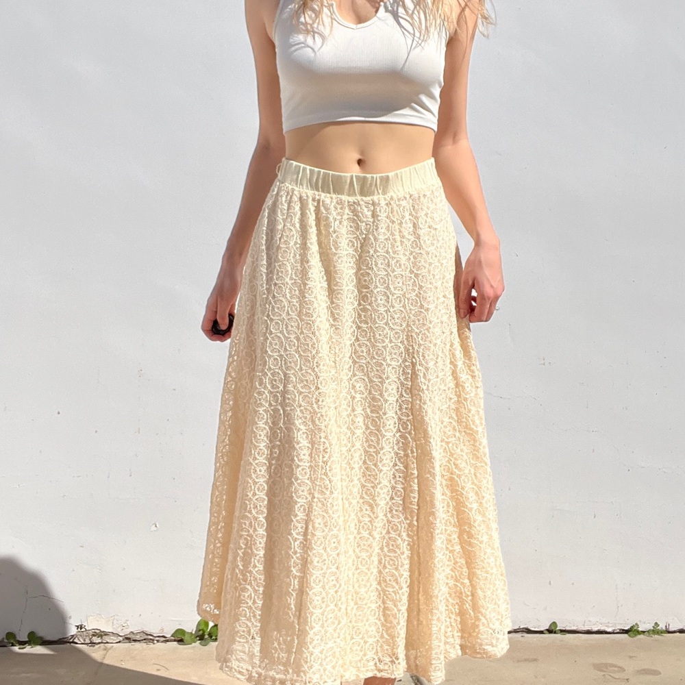 LAPIS vintage detailed embroidered maxi skirt in cream, Size S